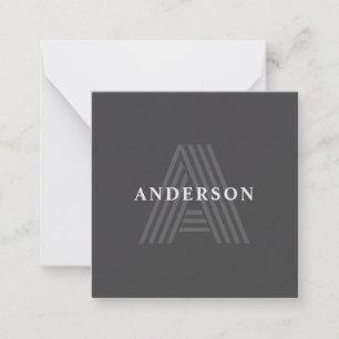Dunkelgrau Retro Moderner Mit Monogramm Name Mitteilungskarte