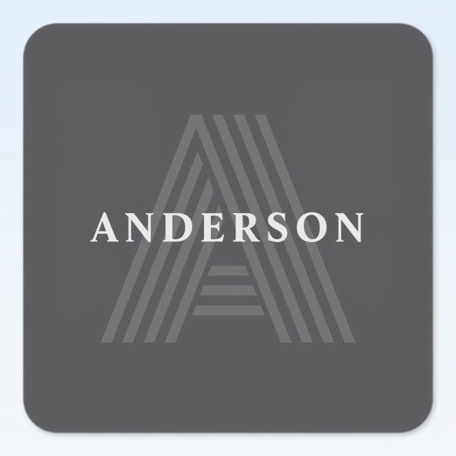 Dunkelgrau Retro Moderner Mit Monogramm Name Quadratischer Aufkleber (Von Creator hochgeladen)