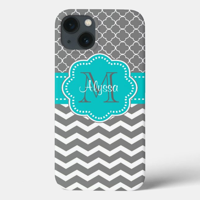 Dunkelgrau und Blau Zickzack Personalisiert Case-Mate iPhone Hülle (Rückseite)