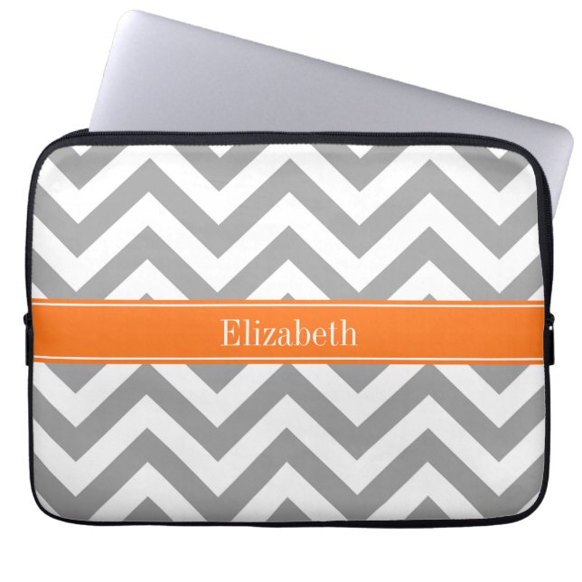 Dunkelgrau Weiß LG Zickzack Pumpkin-Name Monogramm Laptopschutzhülle (Vorderseite)