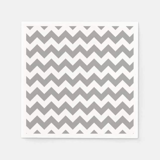 Dunkelgrau-weißes Chevron-Zickzack-Muster Serviette (Vorderseite)
