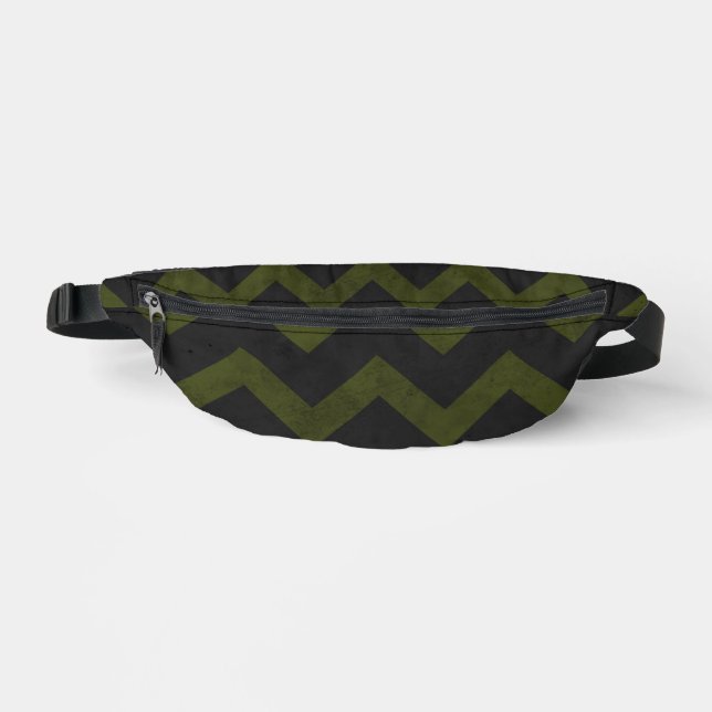 Dunkelgraue Armee grün Vintages Zickzack Muster Bauchtasche (Vorderseite)