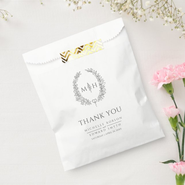 Dunkelgraue Blatt Oval Kranz Art Hochzeit danke Geschenktütchen (Versiegelt)