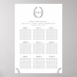 Dunkelgraue Blätter mit Hochzeitssitzplan Poster
