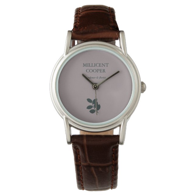 Dunkelgraue Blätter Silhouette lila Armbanduhr (Vorderseite)