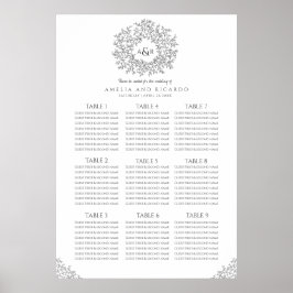 Dunkelgraue Blätter umkreisen Hochzeitssitzkarte Poster
