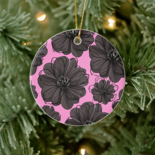 Dunkelgraue Blumen  Keramik Ornament (Baum)