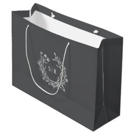 Dunkelgraue botanische Monogramm-Hochzeitsbegrüßun Große Geschenktüte