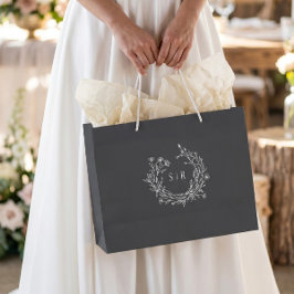Dunkelgraue botanische Monogramm-Hochzeitsbegrüßun Große Geschenktüte