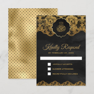 Dunkelgraue Goldfolie-Spitze Islamische Hochzeit RSVP Karte