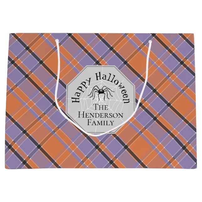 Dunkelgraue, graue Spinnennetze — Custom Halloween Große Geschenktüte (Vorderseite)