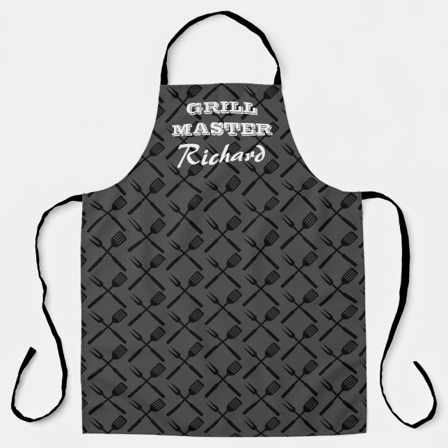 Dunkelgraue GRILLEN Schürze für Grillmeister Koch  (Vorderseite)