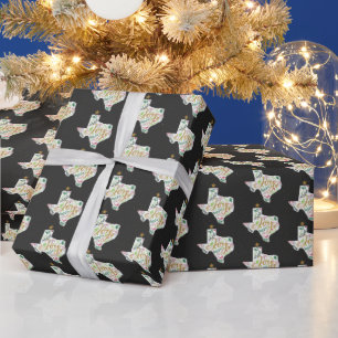 Dunkelgraue Joy Holiday Blätter Texas Form Geschenkpapier