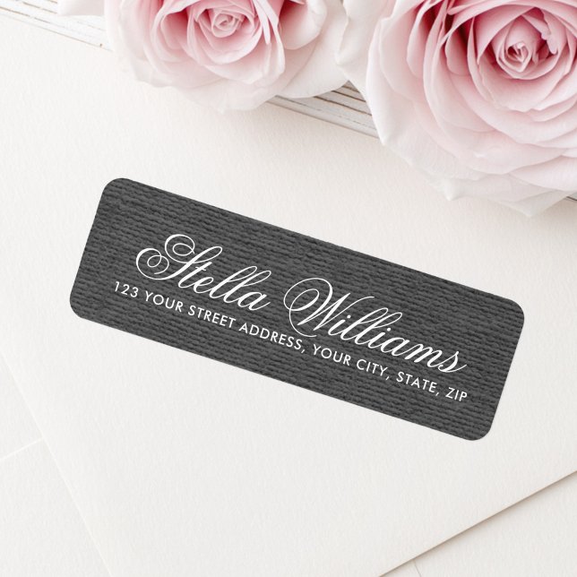 Dunkelgraue Leinen-Romanik-Schrift Rücksendeadress (Dark gray linen romantic script return address label)