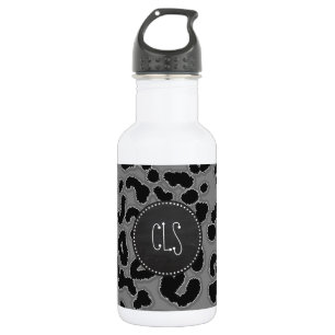 Dunkelgraue Leopard-Tierdrucke; Chalkboard-Look Trinkflasche