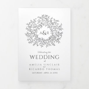 Dunkelgraue Mono-Art-Widding Hochzeit Dreifach-gefaltete Programmkarte