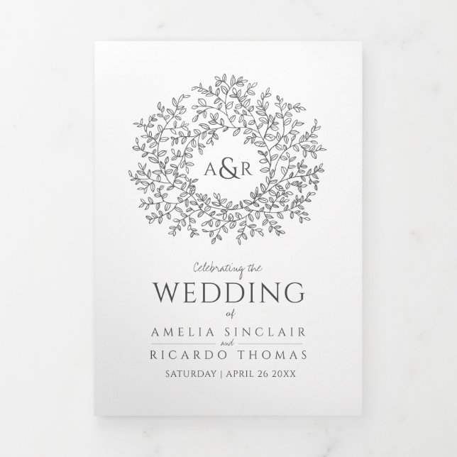 Dunkelgraue Mono-Art-Widding Hochzeit Dreifach-gefaltete Programmkarte (Cover)