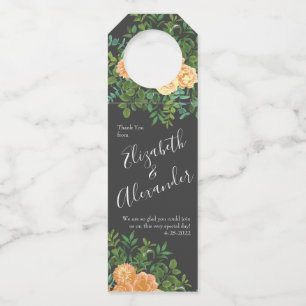 Dunkelgraue Peach Wedding Modern Floral Flaschenanhänger