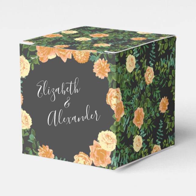 Dunkelgraue Peach Wedding Modern Floral Geschenkschachtel (Vorderseite)