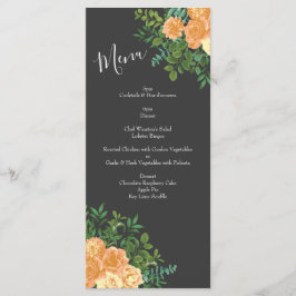 Dunkelgraue Peach Wedding Modern Floral Menükarte