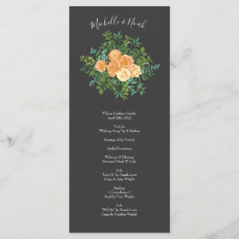 Dunkelgraue Peach Wedding Modern Floral Menükarte