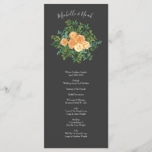 Dunkelgraue Peach Wedding Modern Floral Menükarte