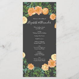 Dunkelgraue Peach Wedding Modern Floral Menükarte