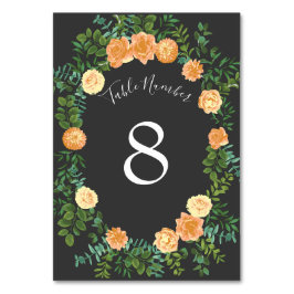 Dunkelgraue Peach Wedding Modern Floral Tischnummer