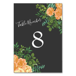 Dunkelgraue Peach Wedding Modern Floral Tischnummer