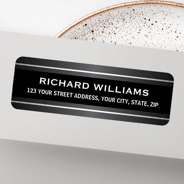 Dunkelgraue Satin- und Silbergrenzen - Rücksendead (Dark gray satin and silver borders return address label)