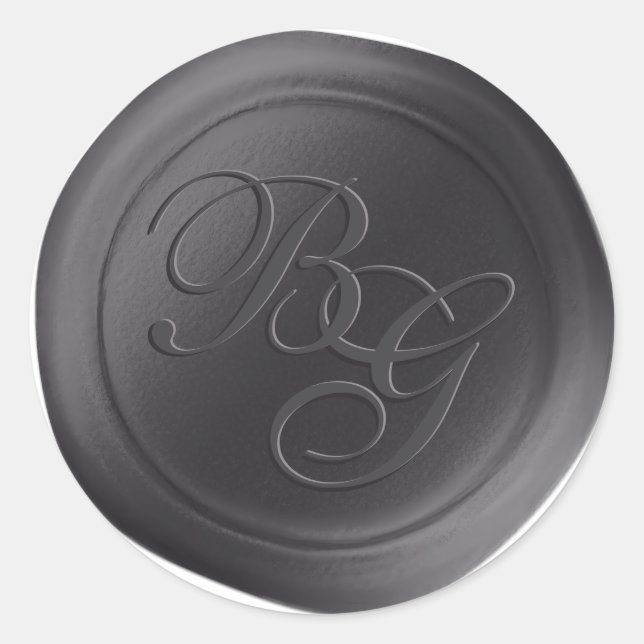 Dunkelgraue Script-Doppelmonogram-Wachs-Siegel-Sti Runder Aufkleber (Vorderseite)