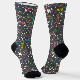 Dunkelgraue Socken voller Namen - Herzen und Stern