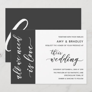 Dunkelgraue und weiße moderne Schrift Hochzeit Einladung