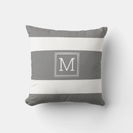 Dunkelgraue und weiße Streifen einfache Monogramm Kissen