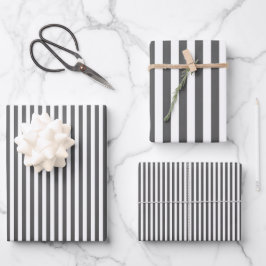 Dunkelgraue und weiße Streifen Geschenkpapier Set