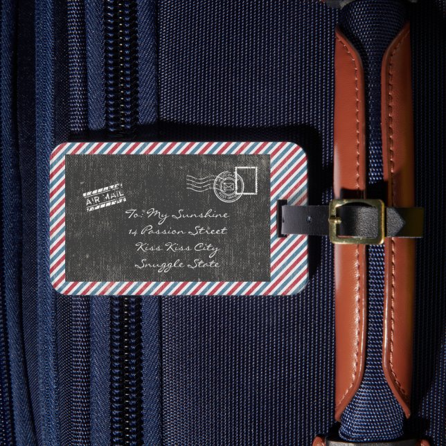 Dunkelgraue Vintage Luftpost Postkarte Gepäckanhänger (Vorderseite Insitu 4)