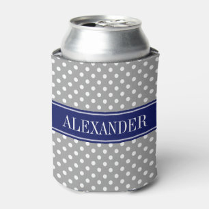 Dunkelgraue weiße Polka Dots Marine Name Monogram Dosenkühler