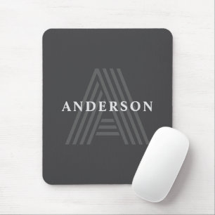 Dunkelgrauer Retro-Modern Monogramm-Name Mousepad