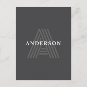 Dunkelgrauer Retro-Modern Monogramm-Name Postkarte