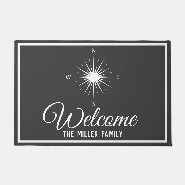 Dunkelgrauer u. weißer nautischkompaß - fußmatte (Vorderseite)