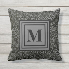 Dunkelgraues, botanisches Mustermonogramm Kissen