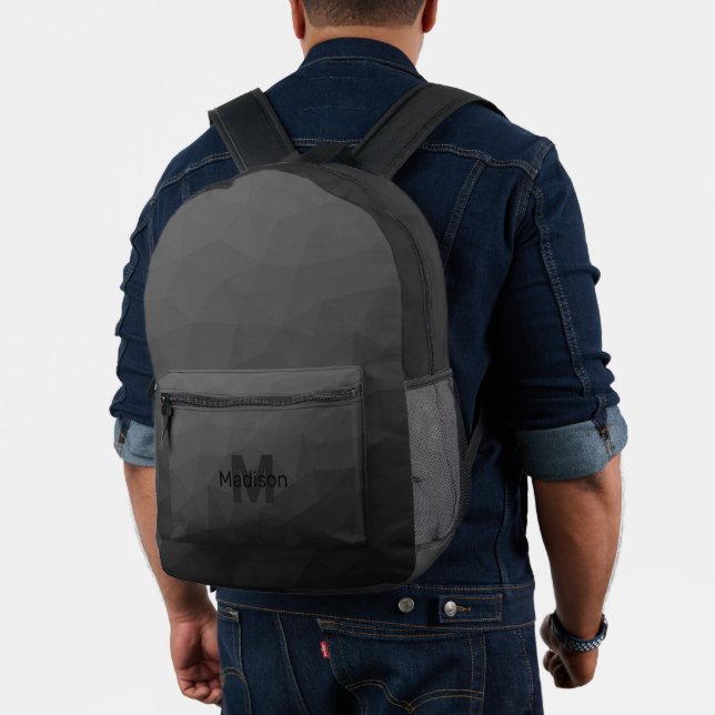 Dunkelgraues geometrisches Maschenmuster Monogram Bedruckter Rucksack (Insitu (Modell))