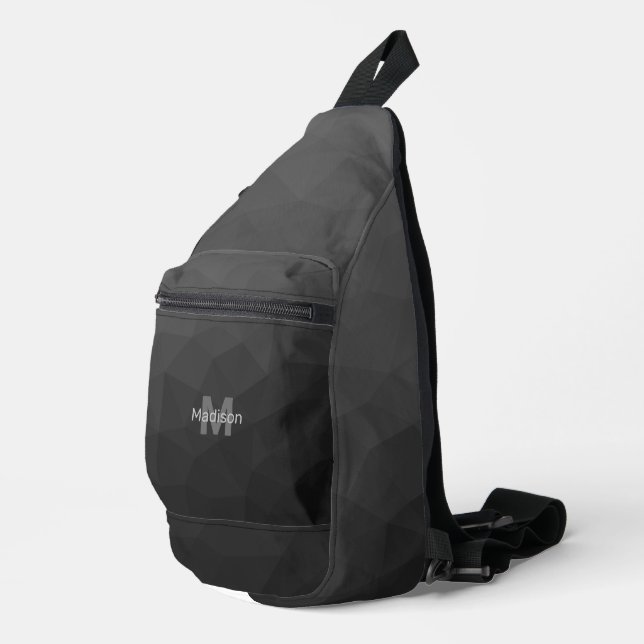 Dunkelgraues geometrisches Maschenmuster Monogram Crossbody Bag (Rechte Ecke)