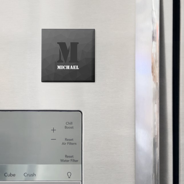 Dunkelgraues geometrisches Maschenmuster Monogram Magnet (In Situ (Kühlschrank))