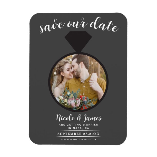 Dunkelgraues Hochzeitsring-Foto Save the Date Magnet (Vertikal)