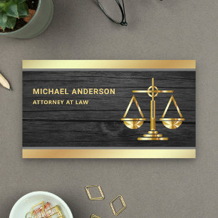 Dunkelgraues Holz Gold Justitia Rechtsanwalt Anwal Visitenkarte