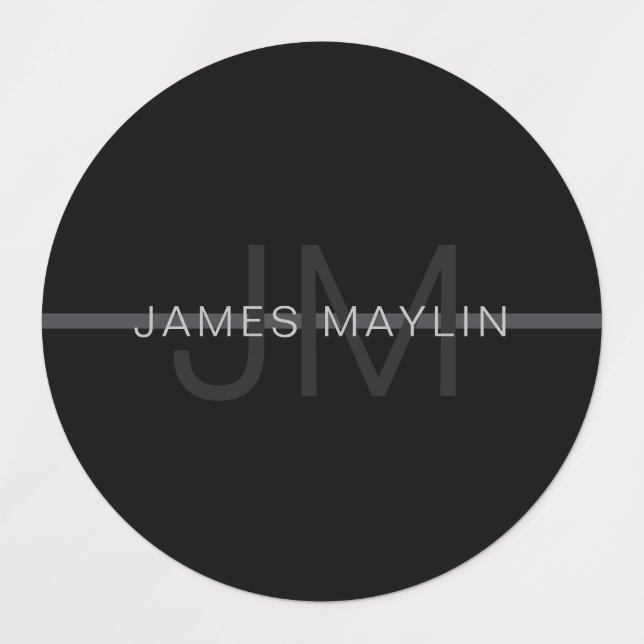 Dunkelgraues Monogramm, Name und geometrischer Str Etiketten (Design 1)