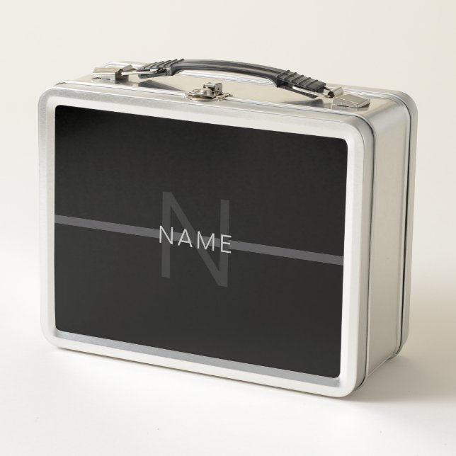 Dunkelgraues Monogramm, Name und geometrischer Str Metall Brotdose (Vorderseite)