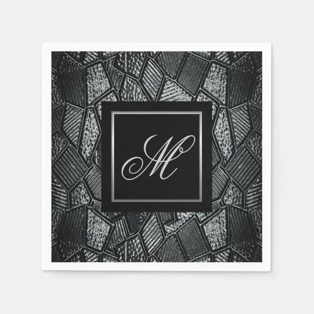 Dunkelgraues Mosaikglas-Monogramm-Papier Napkins Serviette (Vorderseite)