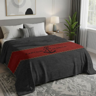 Dunkelgraues und rotes Vintage-Leder Fleecedecke